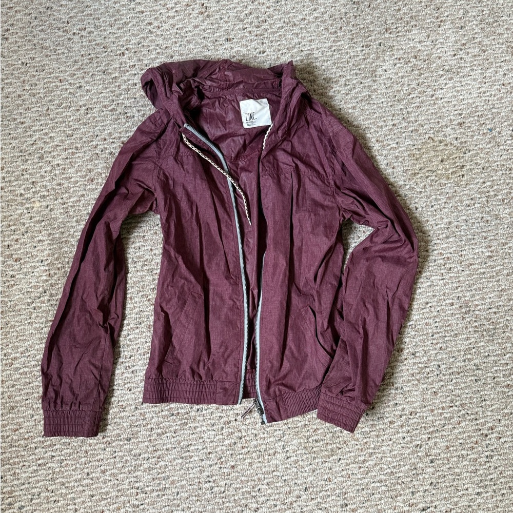 Burgundy Hooded Windbreaker